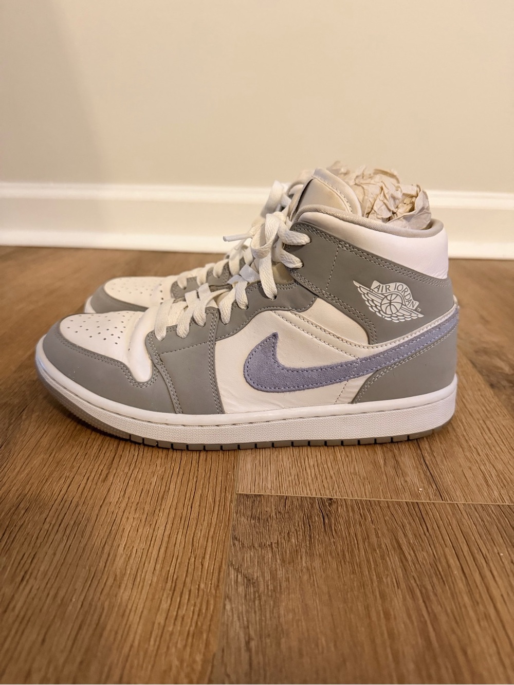 Jordan Women’s High-Top Sneakers in Gray, White and Lavender